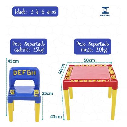 Imagem de Mesa Mesinha Infantil Plástico Didática Com 2 Cadeiras Menino Menina Letras Números