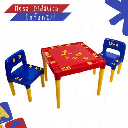 Imagem de Mesa Mesinha Infantil Plástico Didática Com 2 Cadeiras Menino Menina Letras Números