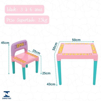 Imagem de Mesa Mesinha Infantil Plástico Didática Com 2 Cadeiras Menino Menina Letras Números