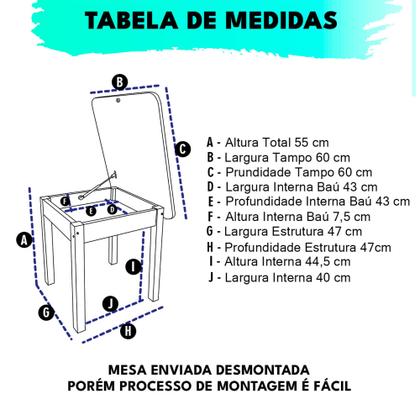 Imagem de Mesa Mesinha Quadrada Com Baú Infantil Para Atividades De Madeira MDF Maciça