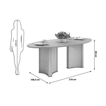 Imagem de Mesa Multiuso Cozinha Liz c/ Tampo Madeirado c/ Vidro Oval 218x108cm Off White/Off White - DJ Móveis
