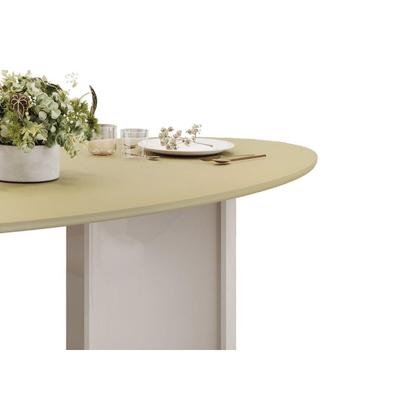 Imagem de Mesa Multiuso Cozinha Liz c/ Tampo Madeirado c/ Vidro Oval 218x108cm Off White/Off White - DJ Móveis