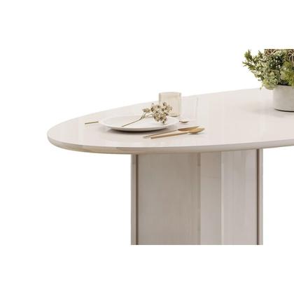 Imagem de Mesa Multiuso Cozinha Liz c/ Tampo Madeirado c/ Vidro Oval 218x108cm Off White/Off White - DJ Móveis