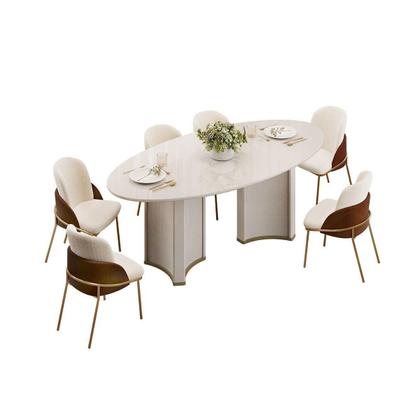 Imagem de Mesa Multiuso Cozinha Liz c/ Tampo Madeirado c/ Vidro Oval 218x108cm Off White/Off White - DJ Móveis