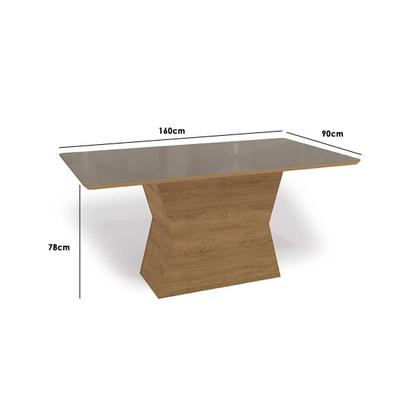 Imagem de Mesa Multiuso Cozinha Tilia c/ Tampo Madeirado c/ Vidro 160x90cm Freijo/Bronze - Kappesberg
