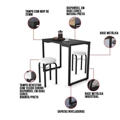 Imagem de Mesa Multiuso Preto 120 Cm Com 02 Banquetas material sintético Branco