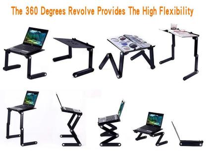 Imagem de Mesa Notebook com Cooler Ventilador Dobrável Portátil em Alumínio Articulável para Mesa Cama E Sofá