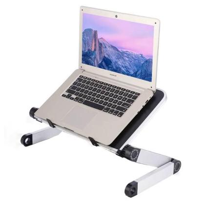 Imagem de Mesa notebook dobravel aluminio multifuncional suporte ajustavel articulavel 360 mousepad portatil cama sofa home offic