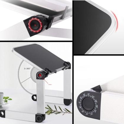 Imagem de Mesa Notebook Dobravel Aluminio Multifuncional Suporte Ajustavel Articulavel 360 Mousepad Portatil Cama Sofa Home Offic