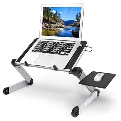 Imagem de Mesa Notebook Dobravel Aluminio Multifuncional Suporte Ajustavel Articulavel 360 Mousepad Portatil Cama Sofa Home Offic
