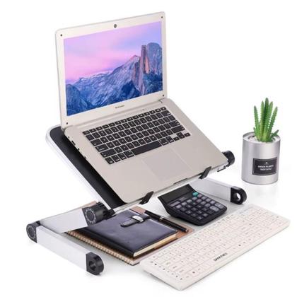 Imagem de Mesa Notebook Dobravel Aluminio Multifuncional Suporte Ajustavel Articulavel 360 Mousepad Portatil Cama Sofa Home Offic