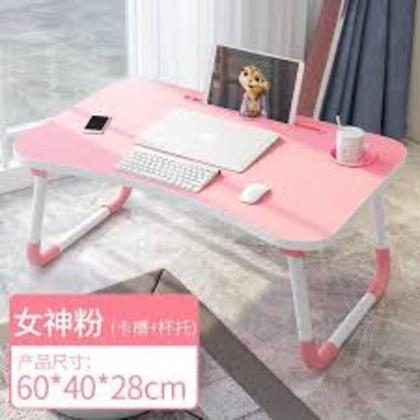 Imagem de Mesa notebook dobravel home office bandeja sofa cama multiuso suporte porta copo rosa