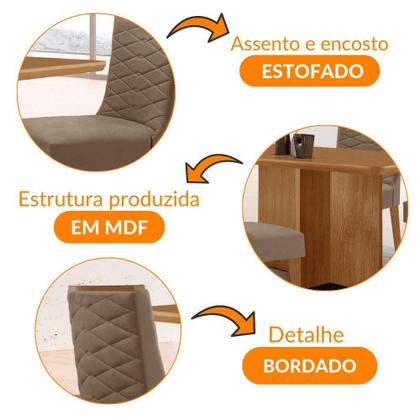 Imagem de Mesa Olimpia 120 Mdf Canto Copo E Com 4 Cadeiras Safira Veludo Capuccino/naturalle/naturalle