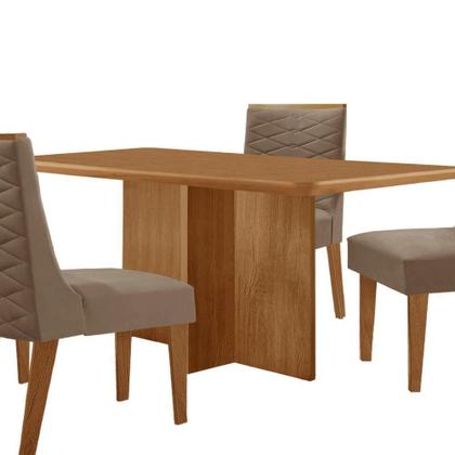Imagem de Mesa Olimpia 120 Mdf Canto Copo E Com 4 Cadeiras Safira Veludo Capuccino/naturalle/naturalle