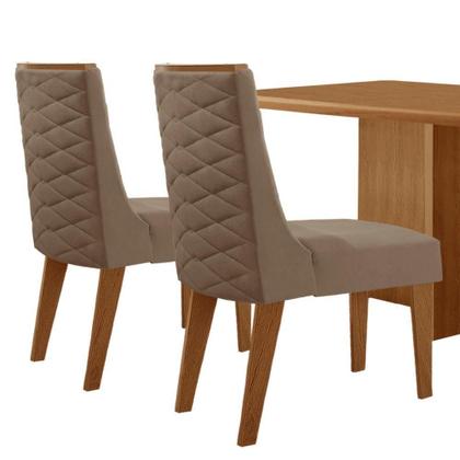 Imagem de Mesa Olimpia 120 Mdf Canto Copo E Com 4 Cadeiras Safira Veludo Capuccino/naturalle/naturalle