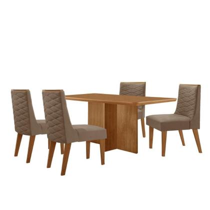 Imagem de Mesa Olimpia 120 Mdf Canto Copo E Com 4 Cadeiras Safira Veludo Capuccino/naturalle/naturalle