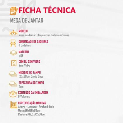 Imagem de Mesa Olímpia 120cm Mdf Canto Copo Com 4 Cadeiras Athenas