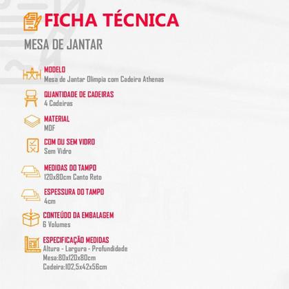 Imagem de Mesa Olimpia 120cm Mdf Canto Reto Com 4 Cadeiras Athenas