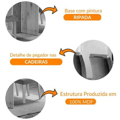 Imagem de Mesa Olímpia 120cm Mdf Canto Reto Com 4 Cadeiras Carol