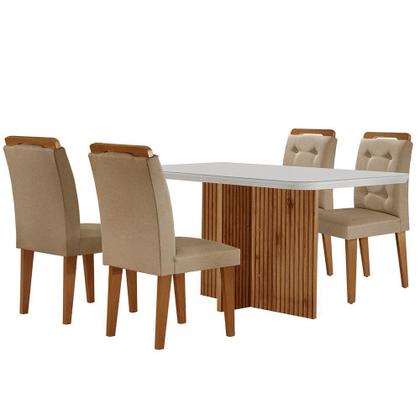 Imagem de Mesa Olímpia 120cm Mdf Vidro Canto Copo Com 4 Cadeiras