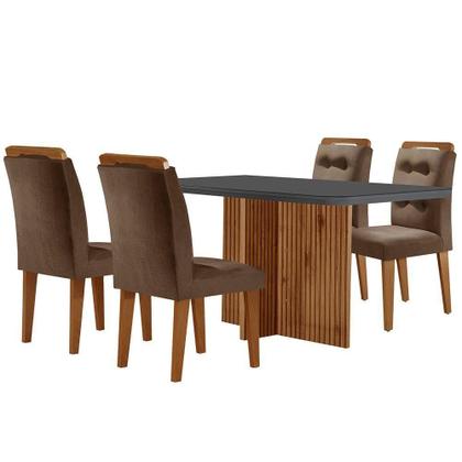 Imagem de Mesa Olimpia 120cm Mdf Vidro Canto Copo Com 4 Cadeiras