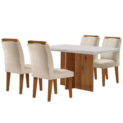 Imagem de Mesa Olimpia 120cm Mdf Vidro Canto Reto Com 4 Cadeiras