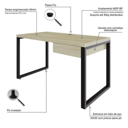 Imagem de Mesa Operacional C-01gav. 135x70x75cm Yon - Ciliegio-est.preta Ciliegio-est.preta