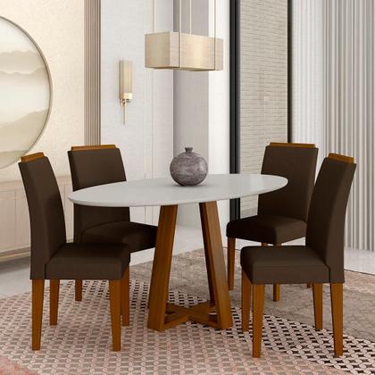 Imagem de Mesa Oval Com 4 Cadeiras Montana 1,36 Cin/off/marro - Móveis Arapongas