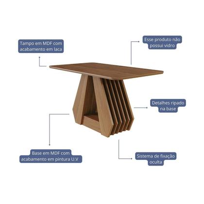 Imagem de Mesa p/ Cozinha Agata c/ Tampo Madeirado 130x80cm Cinamomo - Cimol