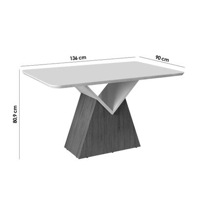 Imagem de Mesa p/ Cozinha Argo c/ Tampo Madeirado c/ Vidro Curvo 136x90cm Cedro/Off White - DJ Móveis