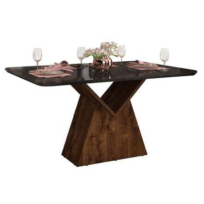 Imagem de Mesa p/ Cozinha Argo c/ Tampo Madeirado c/ Vidro Curvo 136x90cm Cedro/Off White - DJ Móveis