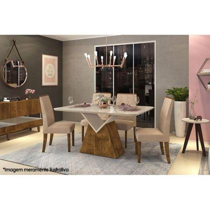 Imagem de Mesa p/ Cozinha Argo c/ Tampo Madeirado c/ Vidro Curvo 136x90cm Cedro/Off White - DJ Móveis