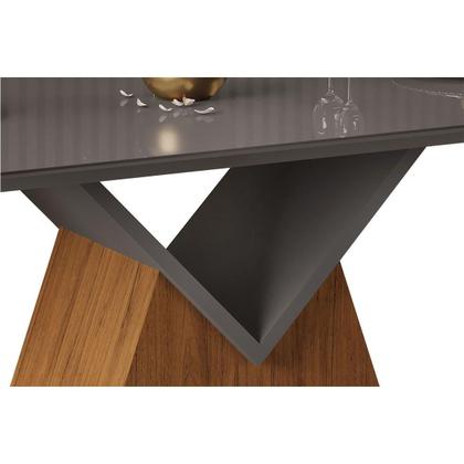 Imagem de Mesa p/ Cozinha Argo c/ Tampo Madeirado c/ Vidro Curvo 136x90cm Cedro/Off White - DJ Móveis