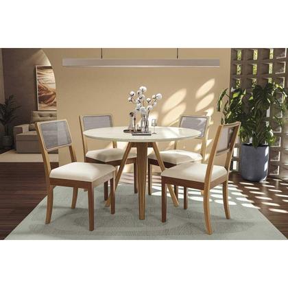 Imagem de Mesa p/ Cozinha Duna Madeira Maciça c/ Tampo Madeirado c/ Vidro 180x105cm Carvalho/Off White - Kappesberg