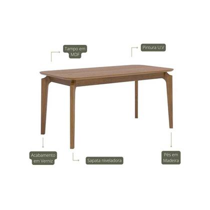 Imagem de Mesa p/ Cozinha Ficus Natuame c/ Tampo Madeirado 160x80cm Carvalho/Cinamomo - Cimol
