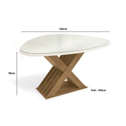Imagem de Mesa p/ Cozinha Graviola c/ Tampo Madeirado c/ Vidro 135x105cm Freijó/Off White - Kappesberg