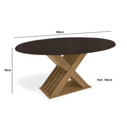 Imagem de Mesa p/ Cozinha Graviola c/ Tampo Madeirado c/ Vidro 180x105cm Freijó/Off White - Kappesberg