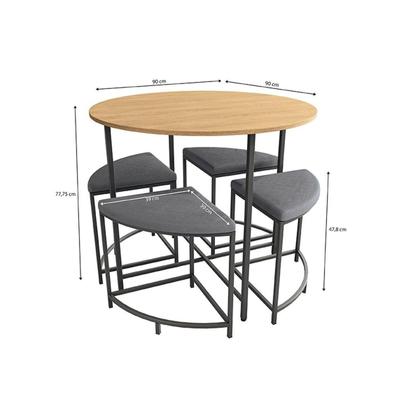 Imagem de Mesa p/ Cozinha LI038 c/ Tampo Madeirado 90 cm + 4 Banquetas Canela/Branco - Kappesberg