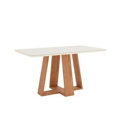 Imagem de Mesa p/ Cozinha Lins SC92 c/ Tampo Madeirado c/ Vidro Curvo 160x90cm Nature/Off White - Henn