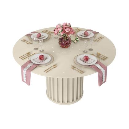 Imagem de Mesa p/ Cozinha Viena c/ Tampo Madeirado c/ Vidro 136cm Cedro/Off White - DJ Móveis