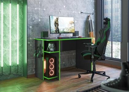 Imagem de Mesa p/ escritório e gamer preto fosco/verde (3875.77)