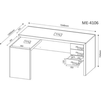 Imagem de Mesa para Computador 3 Gavetas ME4106 Tecno mobili