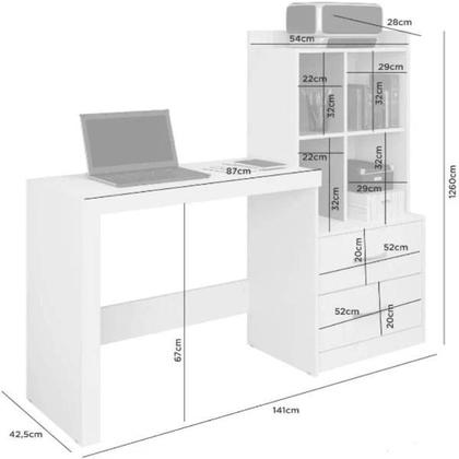 Imagem de Mesa para Computador Alana com Estante 2 Gavetas Cor Cinamomo Off White