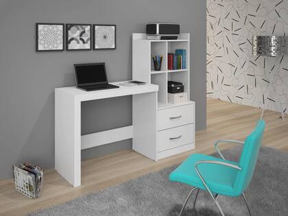 Imagem de Mesa para Computador Alana com Estante 2 Gavetas Cor Cinamomo Off White