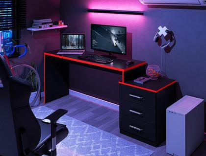 Imagem de Mesa para Computador com 3 Gavetas Vijay Preto Vrermelho