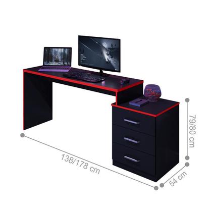 Imagem de Mesa para Computador com 3 Gavetas Vijay Preto Vrermelho
