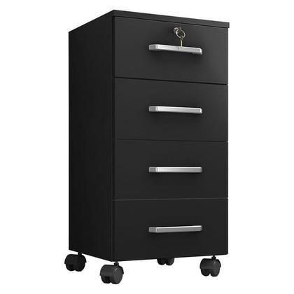 Imagem de Mesa para computador com Extensora e Gaveteiro Gávea com Chave 4 Gavetas Preto Fosco - Móveis Leão