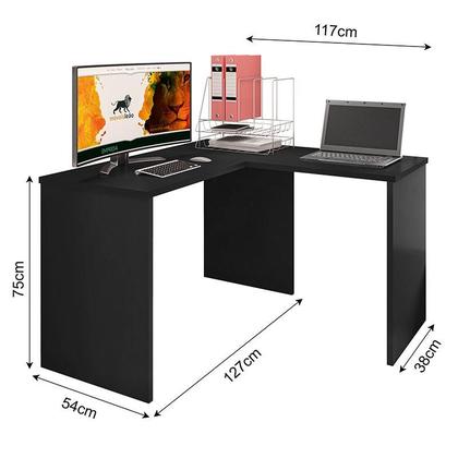 Imagem de Mesa para computador com Extensora e Gaveteiro Gávea com Chave 4 Gavetas Preto Fosco - Móveis Leão