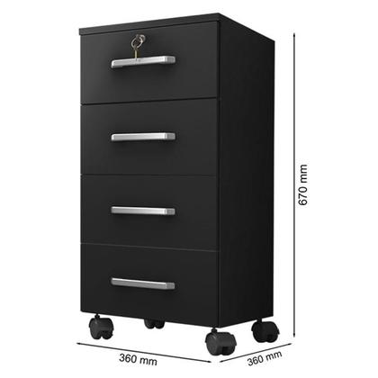 Imagem de Mesa para computador com Gaveta e Extensora e Gaveteiro Gávea com Chave e Livreiro Office Portas Pequenas Preto Fosco - Móveis Leão