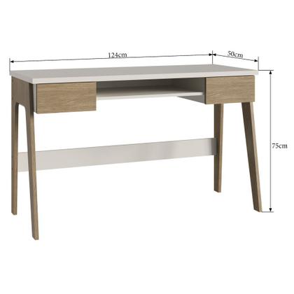 Imagem de Mesa Para Computador Escrivaninha Escritório Home Office Quarto Nicho 2 Gavetas MDF Branco Marrom